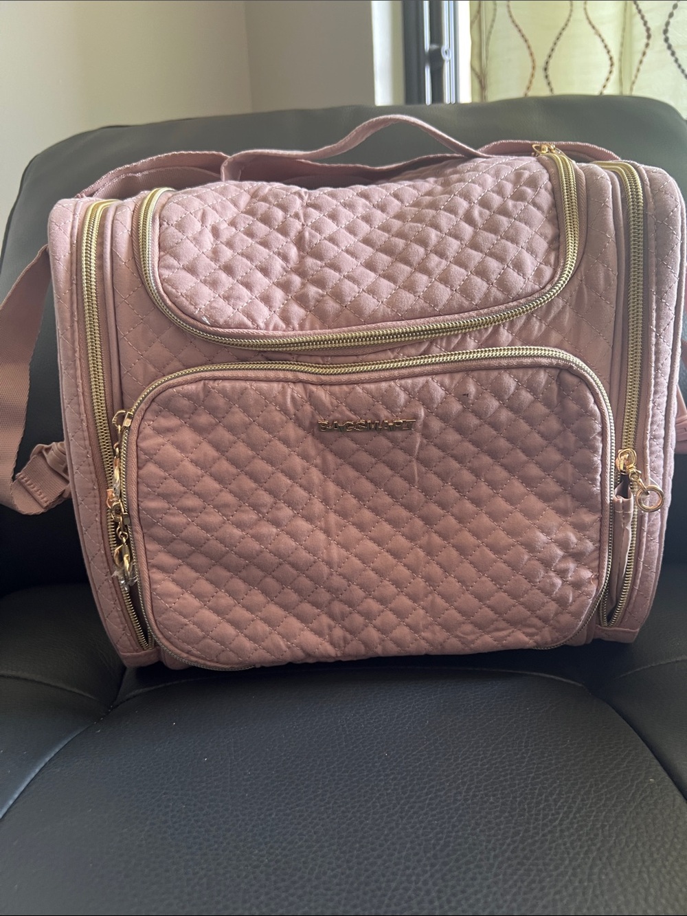Quilted Blush Cosmetic Travel Case with Gold Accents